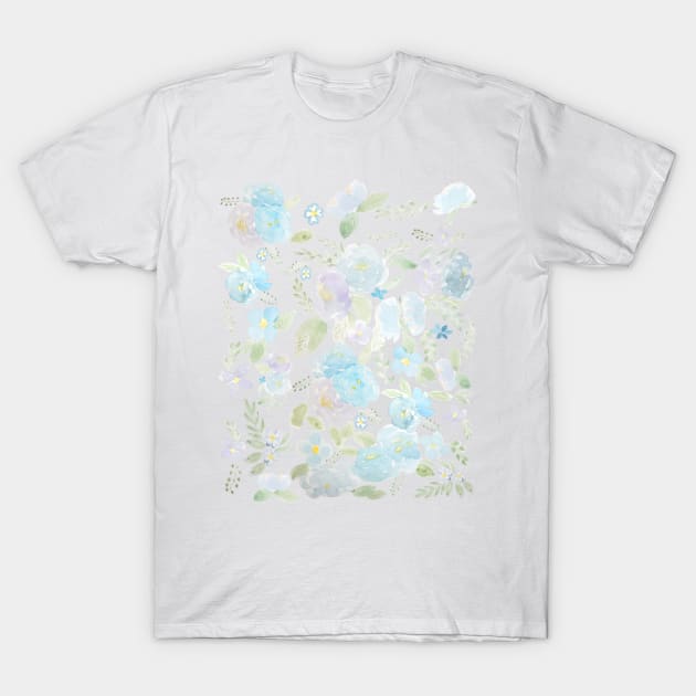 blue flowers and leaf watercolor pattern T-Shirt by colorandcolor